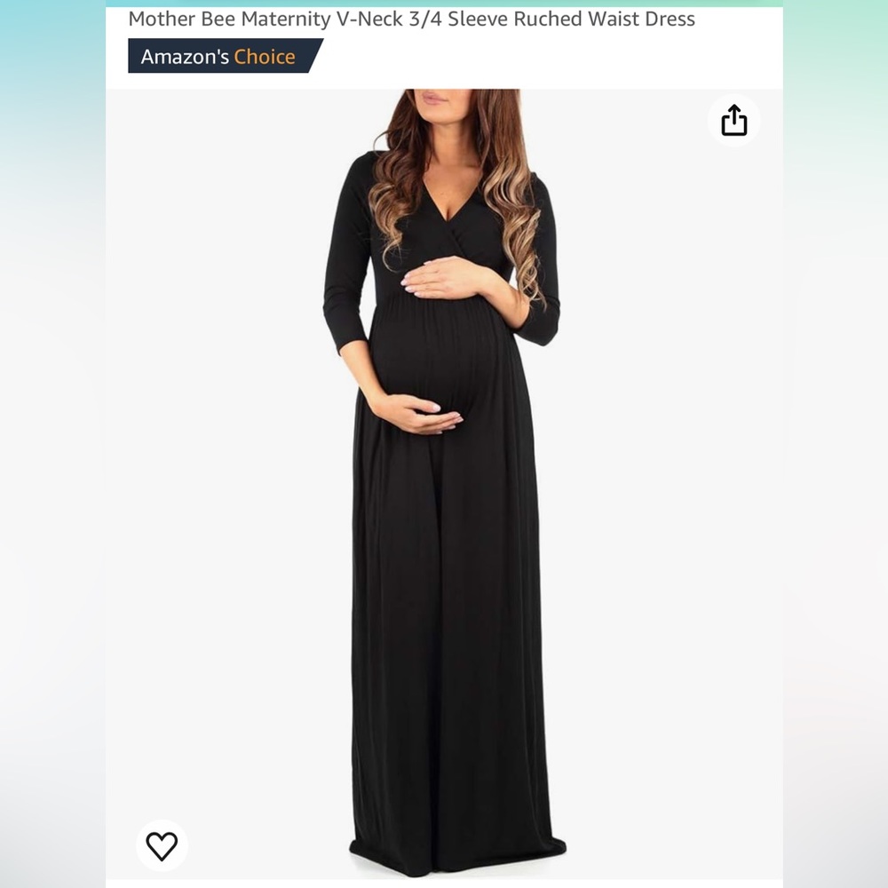 Mother Bee Maternity V-Neck 3/4 Sleeve Ruched Waist Dress